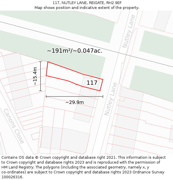 117, NUTLEY LANE, REIGATE, RH2 9EF: Plot and title map