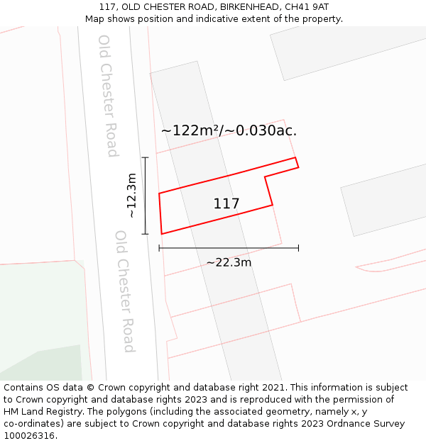 117, OLD CHESTER ROAD, BIRKENHEAD, CH41 9AT: Plot and title map