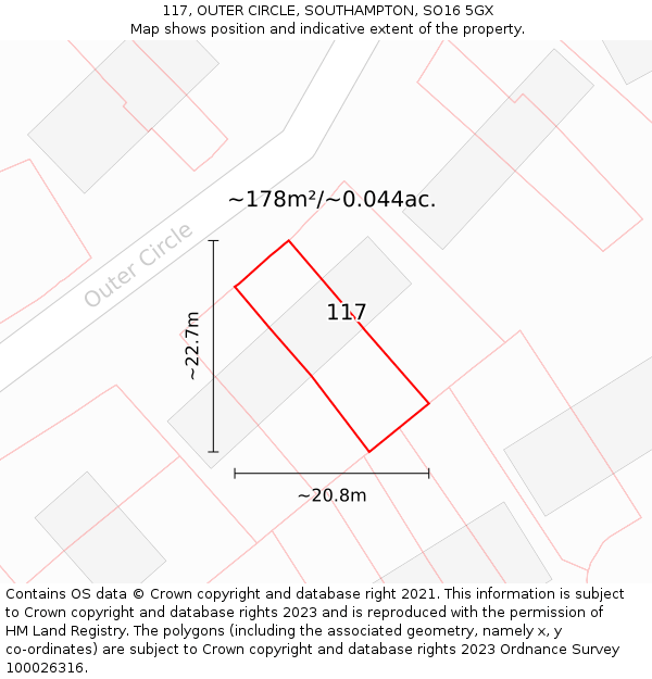 117, OUTER CIRCLE, SOUTHAMPTON, SO16 5GX: Plot and title map