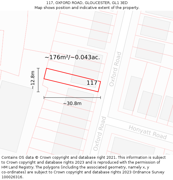 117, OXFORD ROAD, GLOUCESTER, GL1 3ED: Plot and title map