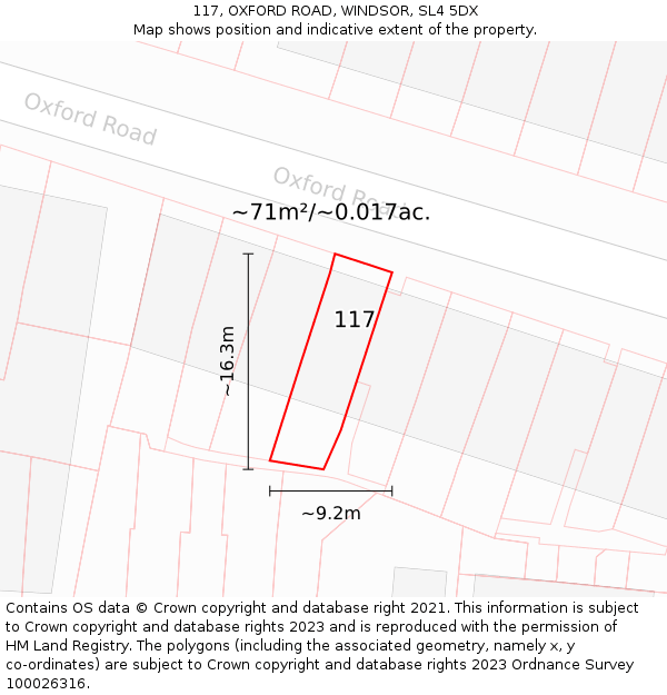 117, OXFORD ROAD, WINDSOR, SL4 5DX: Plot and title map