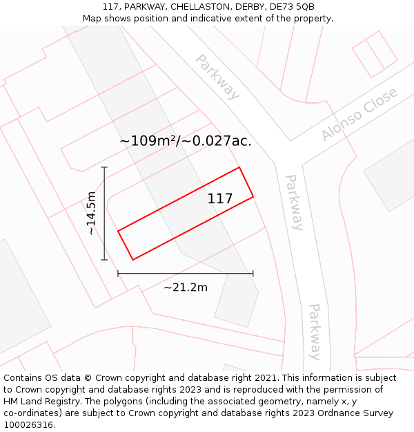 117, PARKWAY, CHELLASTON, DERBY, DE73 5QB: Plot and title map