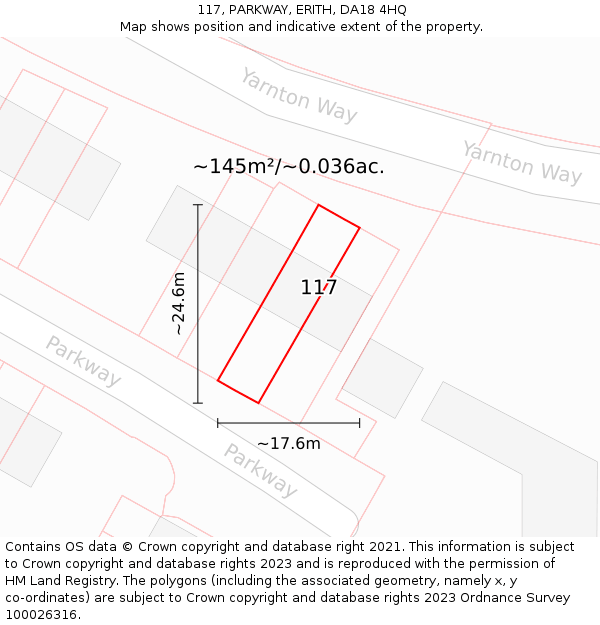 117, PARKWAY, ERITH, DA18 4HQ: Plot and title map