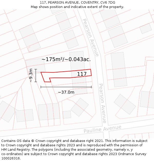 117, PEARSON AVENUE, COVENTRY, CV6 7DG: Plot and title map