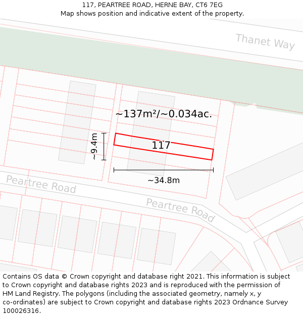 117, PEARTREE ROAD, HERNE BAY, CT6 7EG: Plot and title map