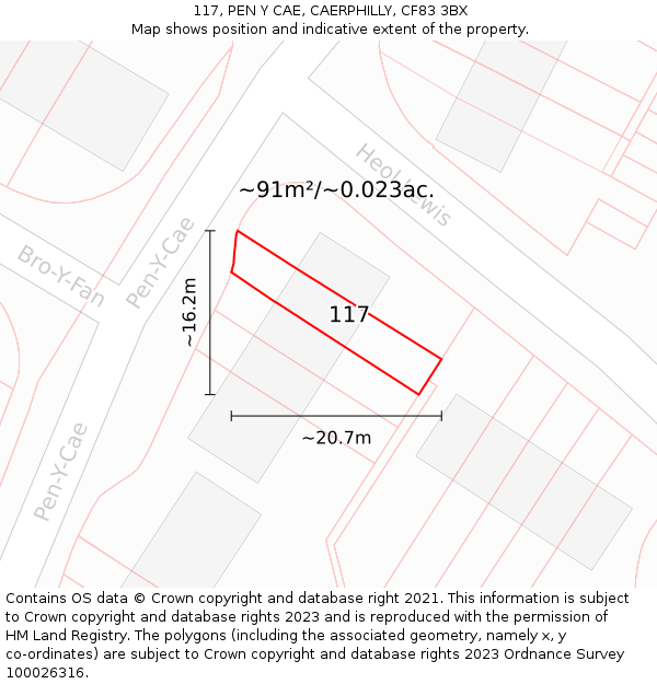 117, PEN Y CAE, CAERPHILLY, CF83 3BX: Plot and title map