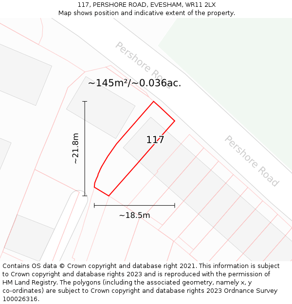 117, PERSHORE ROAD, EVESHAM, WR11 2LX: Plot and title map