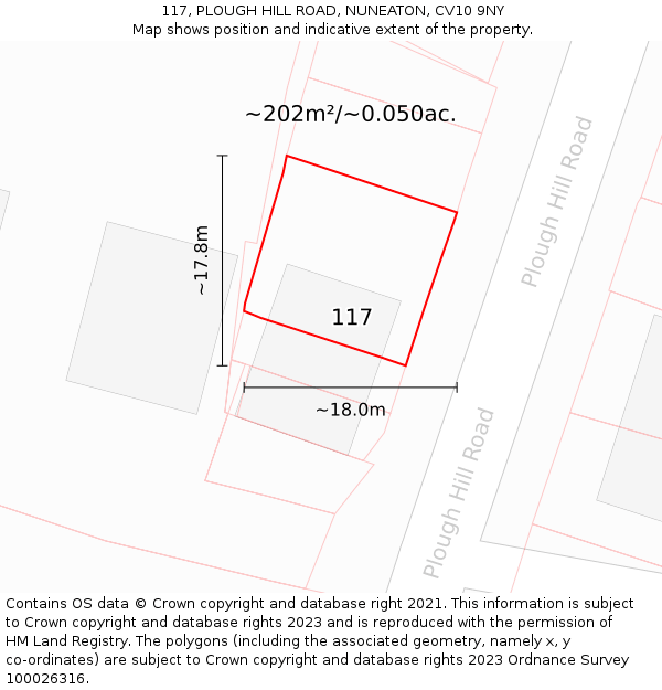 117, PLOUGH HILL ROAD, NUNEATON, CV10 9NY: Plot and title map