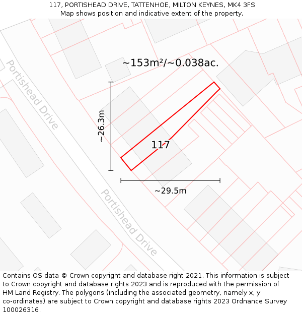 117, PORTISHEAD DRIVE, TATTENHOE, MILTON KEYNES, MK4 3FS: Plot and title map