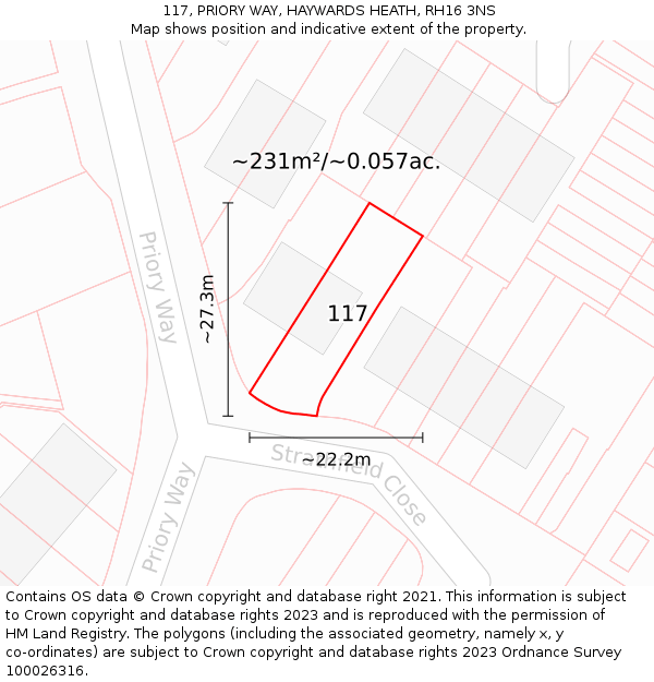 117, PRIORY WAY, HAYWARDS HEATH, RH16 3NS: Plot and title map