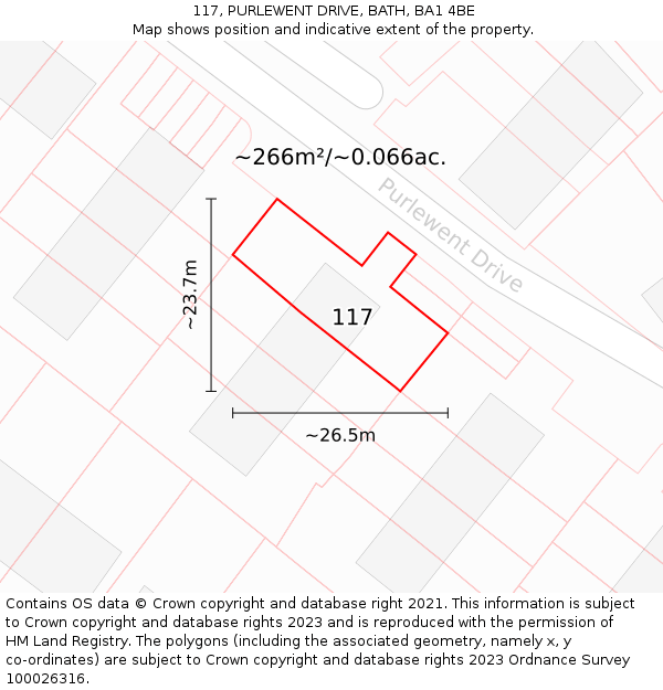 117, PURLEWENT DRIVE, BATH, BA1 4BE: Plot and title map