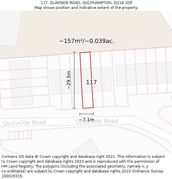 117, QUAYSIDE ROAD, SOUTHAMPTON, SO18 1DP: Plot and title map