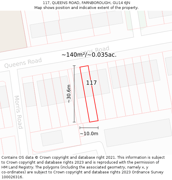 117, QUEENS ROAD, FARNBOROUGH, GU14 6JN: Plot and title map