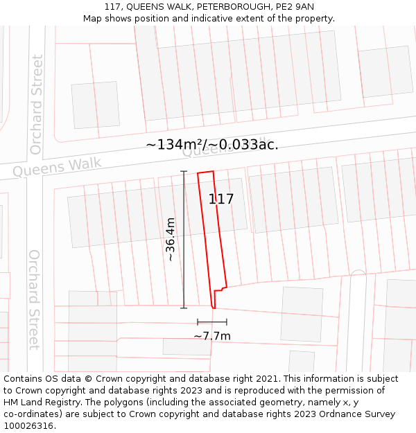 117, QUEENS WALK, PETERBOROUGH, PE2 9AN: Plot and title map