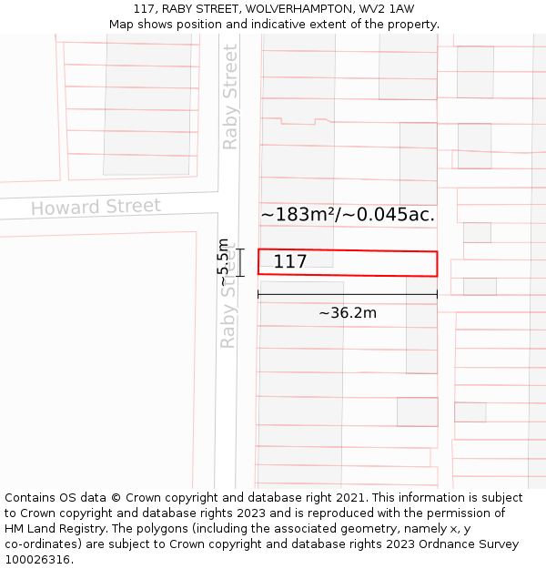 117, RABY STREET, WOLVERHAMPTON, WV2 1AW: Plot and title map