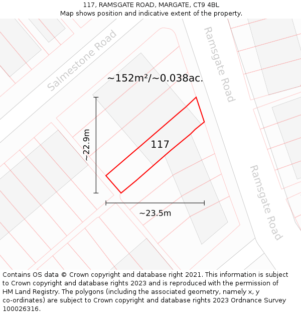 117, RAMSGATE ROAD, MARGATE, CT9 4BL: Plot and title map
