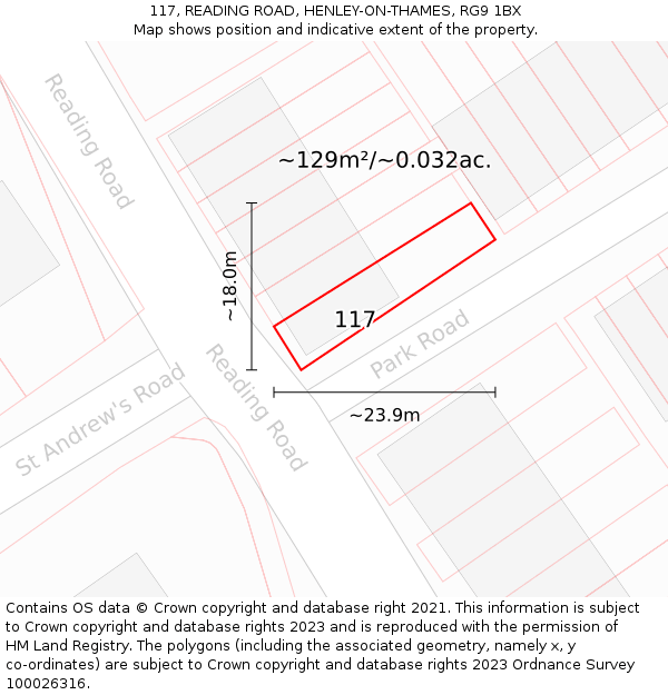 117, READING ROAD, HENLEY-ON-THAMES, RG9 1BX: Plot and title map