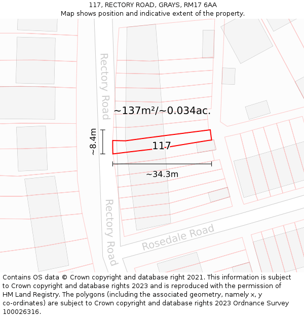 117, RECTORY ROAD, GRAYS, RM17 6AA: Plot and title map