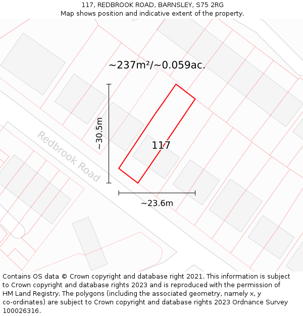 117, REDBROOK ROAD, BARNSLEY, S75 2RG: Plot and title map
