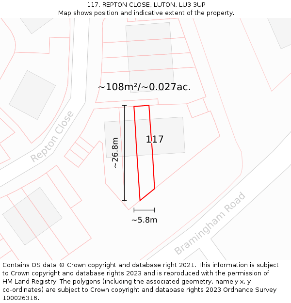 117, REPTON CLOSE, LUTON, LU3 3UP: Plot and title map