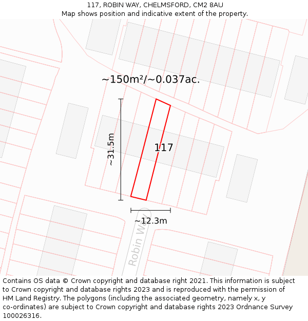 117, ROBIN WAY, CHELMSFORD, CM2 8AU: Plot and title map