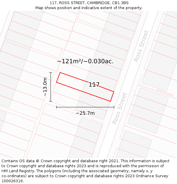 117, ROSS STREET, CAMBRIDGE, CB1 3BS: Plot and title map