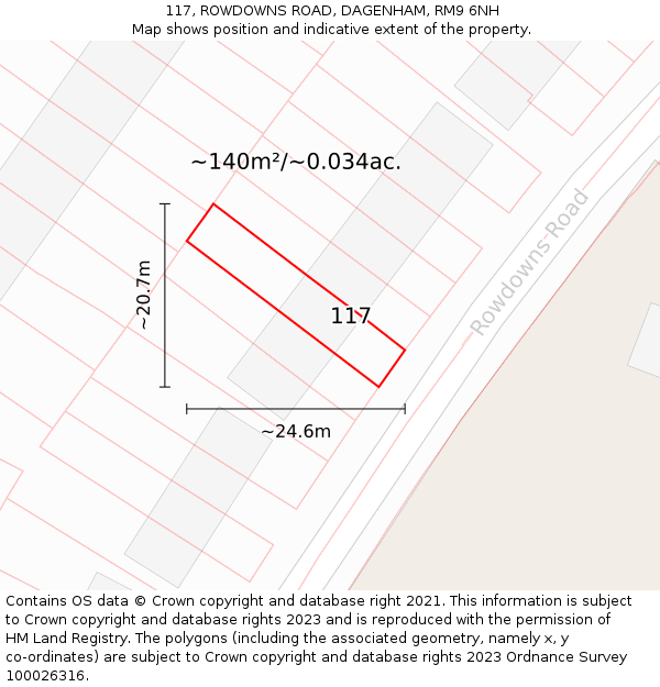 117, ROWDOWNS ROAD, DAGENHAM, RM9 6NH: Plot and title map