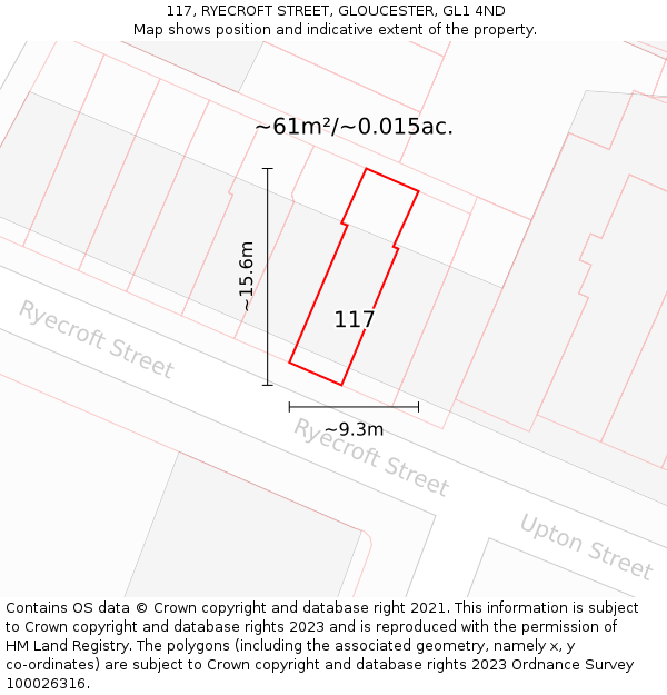 117, RYECROFT STREET, GLOUCESTER, GL1 4ND: Plot and title map