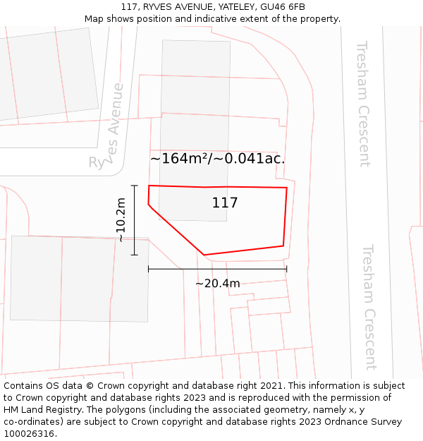 117, RYVES AVENUE, YATELEY, GU46 6FB: Plot and title map
