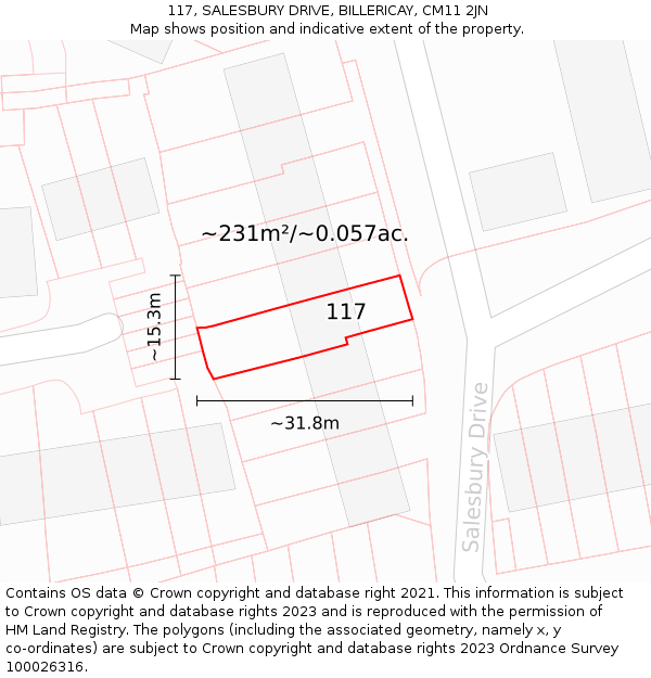 117, SALESBURY DRIVE, BILLERICAY, CM11 2JN: Plot and title map