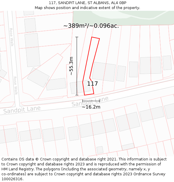 117, SANDPIT LANE, ST ALBANS, AL4 0BP: Plot and title map