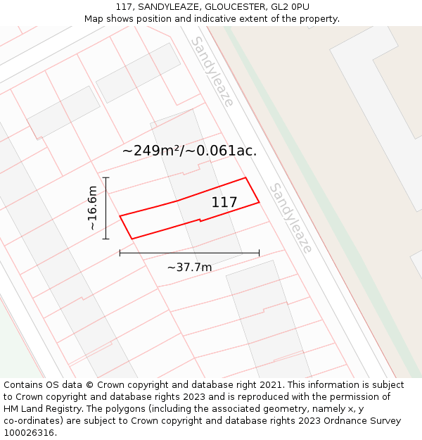 117, SANDYLEAZE, GLOUCESTER, GL2 0PU: Plot and title map