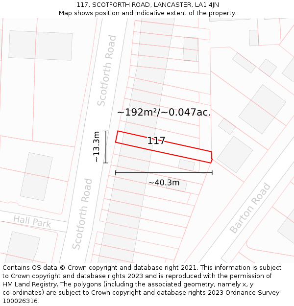 117, SCOTFORTH ROAD, LANCASTER, LA1 4JN: Plot and title map