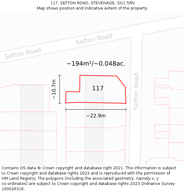117, SEFTON ROAD, STEVENAGE, SG1 5RN: Plot and title map