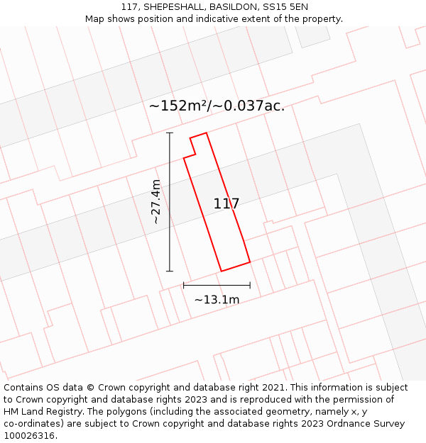 117, SHEPESHALL, BASILDON, SS15 5EN: Plot and title map