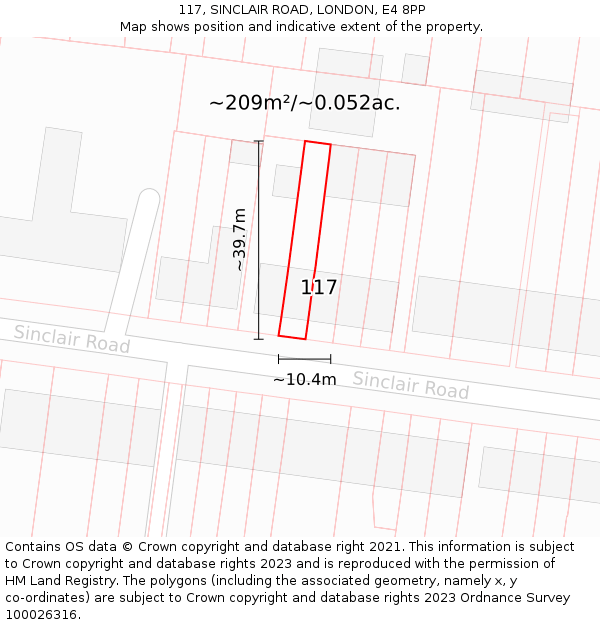 117, SINCLAIR ROAD, LONDON, E4 8PP: Plot and title map