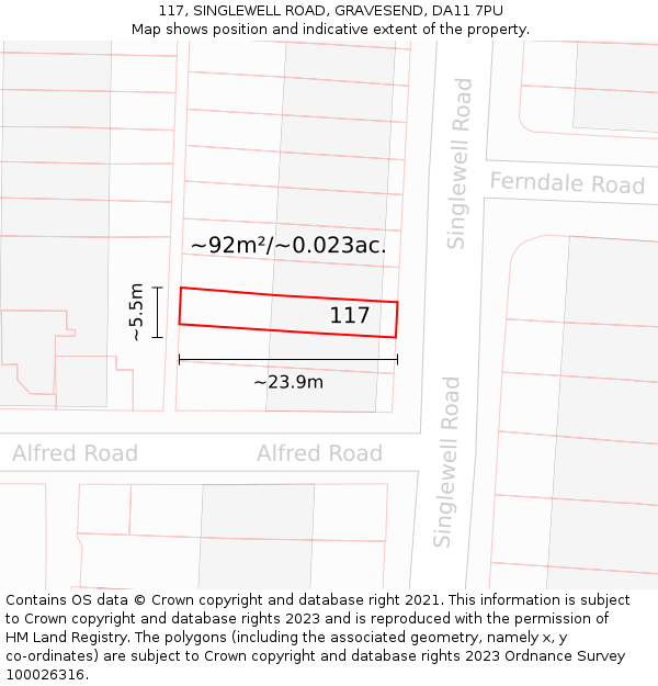 117, SINGLEWELL ROAD, GRAVESEND, DA11 7PU: Plot and title map
