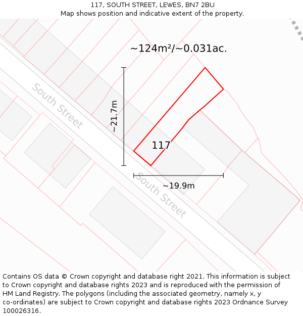 117, SOUTH STREET, LEWES, BN7 2BU: Plot and title map