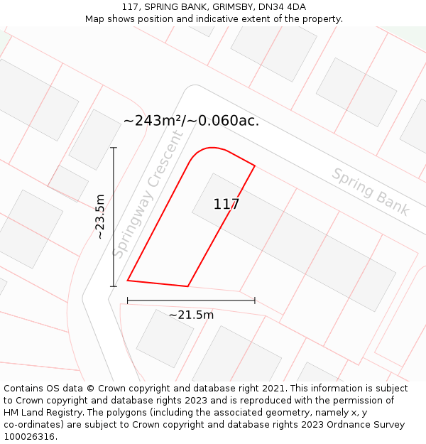 117, SPRING BANK, GRIMSBY, DN34 4DA: Plot and title map