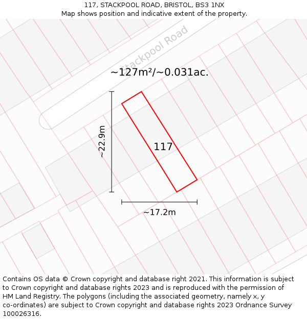 117, STACKPOOL ROAD, BRISTOL, BS3 1NX: Plot and title map