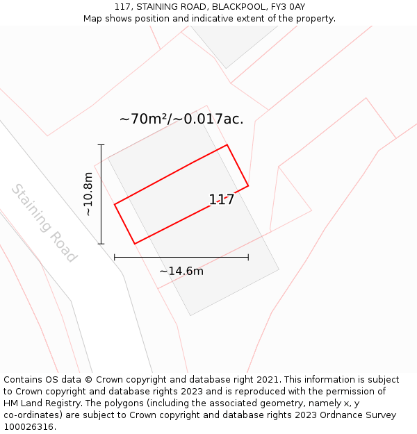 117, STAINING ROAD, BLACKPOOL, FY3 0AY: Plot and title map