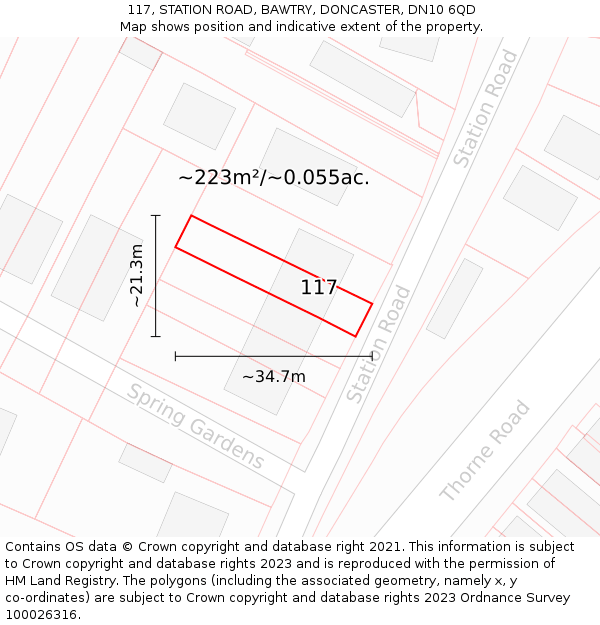117, STATION ROAD, BAWTRY, DONCASTER, DN10 6QD: Plot and title map