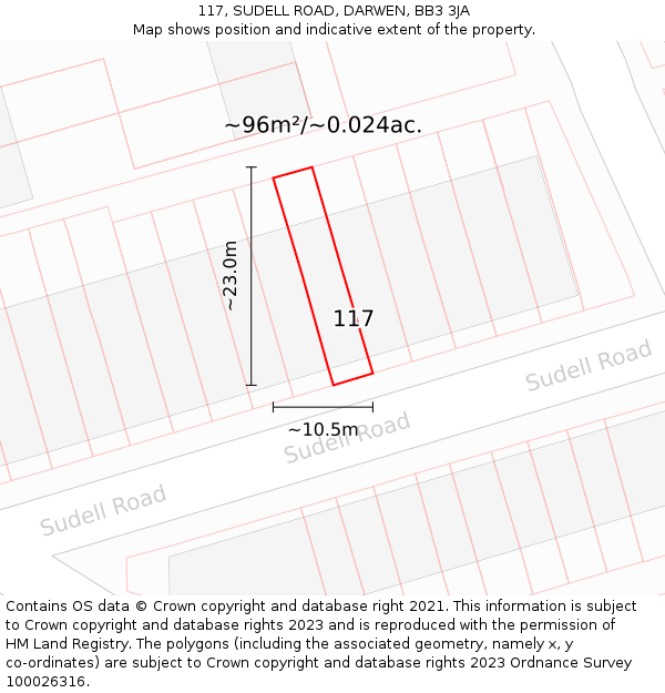 117, SUDELL ROAD, DARWEN, BB3 3JA: Plot and title map
