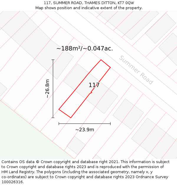 117, SUMMER ROAD, THAMES DITTON, KT7 0QW: Plot and title map