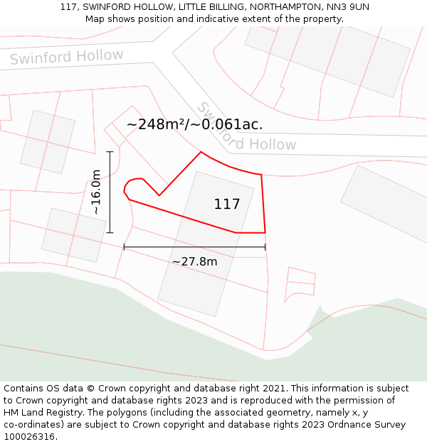 117, SWINFORD HOLLOW, LITTLE BILLING, NORTHAMPTON, NN3 9UN: Plot and title map