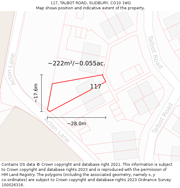 117, TALBOT ROAD, SUDBURY, CO10 1WG: Plot and title map
