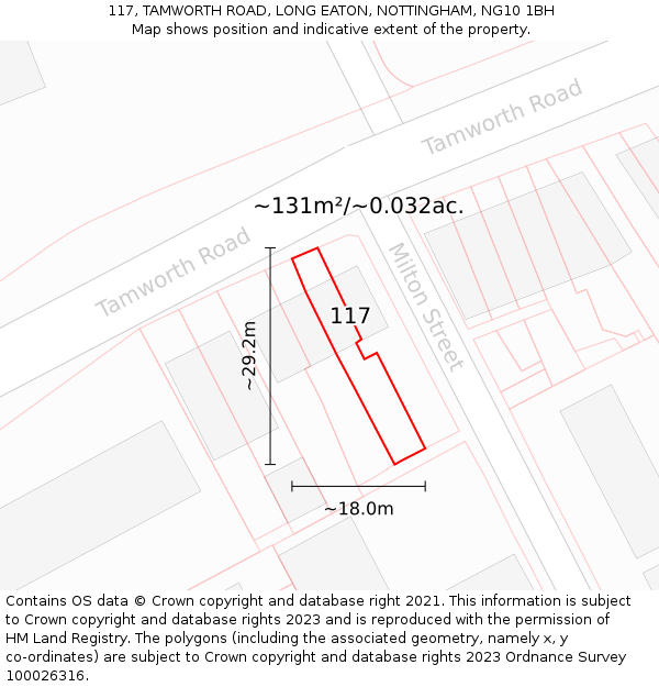 117, TAMWORTH ROAD, LONG EATON, NOTTINGHAM, NG10 1BH: Plot and title map