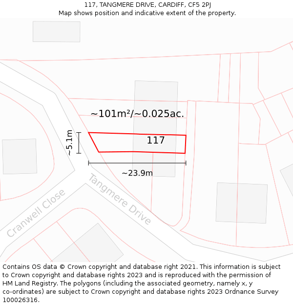 117, TANGMERE DRIVE, CARDIFF, CF5 2PJ: Plot and title map