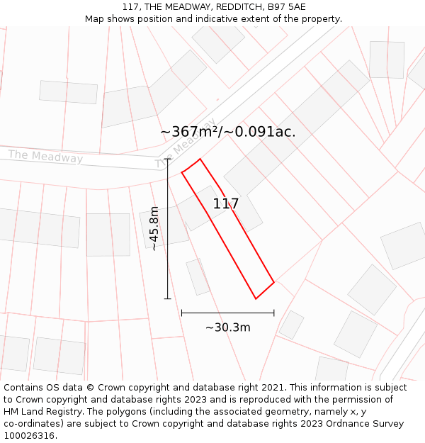 117, THE MEADWAY, REDDITCH, B97 5AE: Plot and title map