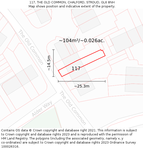 117, THE OLD COMMON, CHALFORD, STROUD, GL6 8NH: Plot and title map